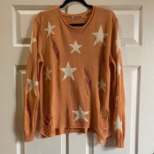 Rehab Distressed Star Orange Sweater Size: S/M